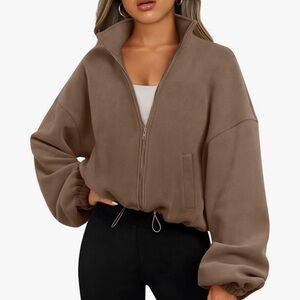 Cropped Tan Teddy Fleece Jacket